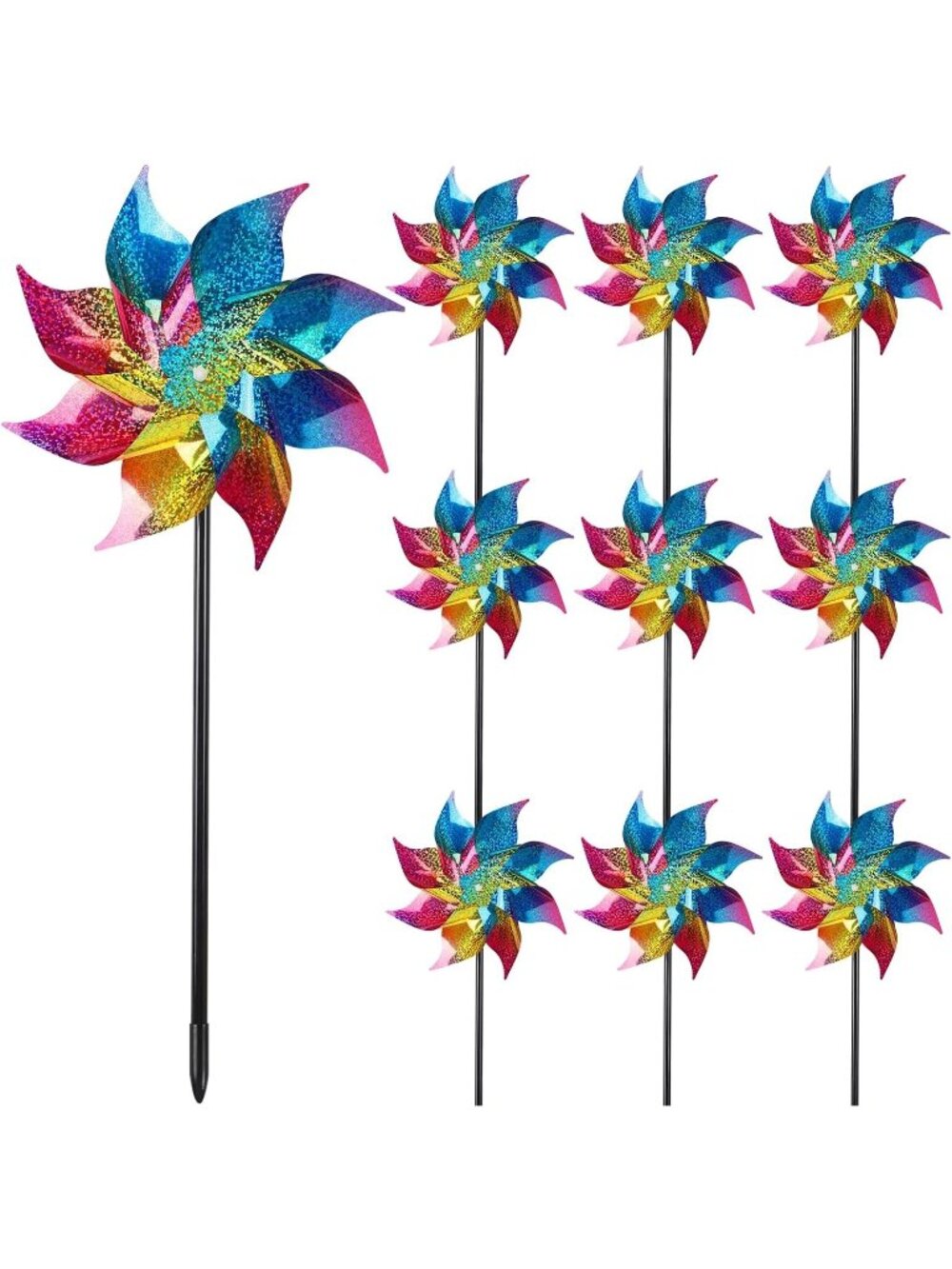 New 10 Pack Reflective Pinwheels Wind Spinner (Assembly Required)
